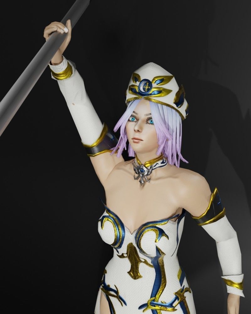 Moon Priestess Game Character Low-poly 3D model_14