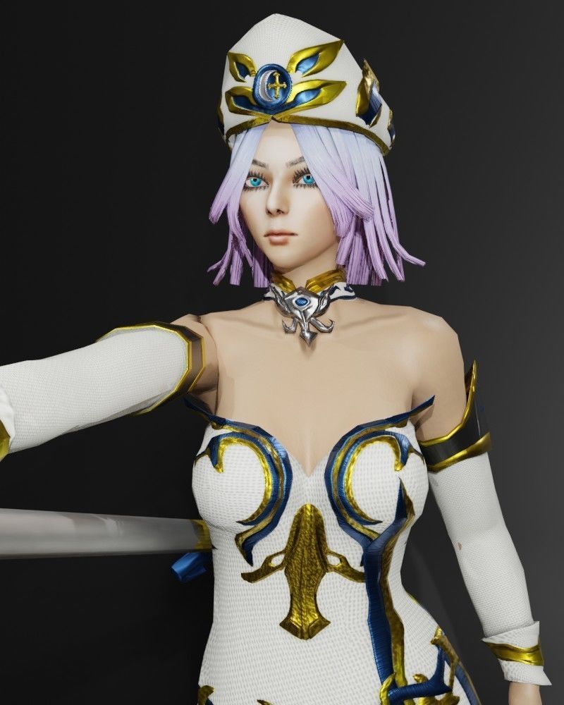Moon Priestess Game Character Low-poly 3D model_12