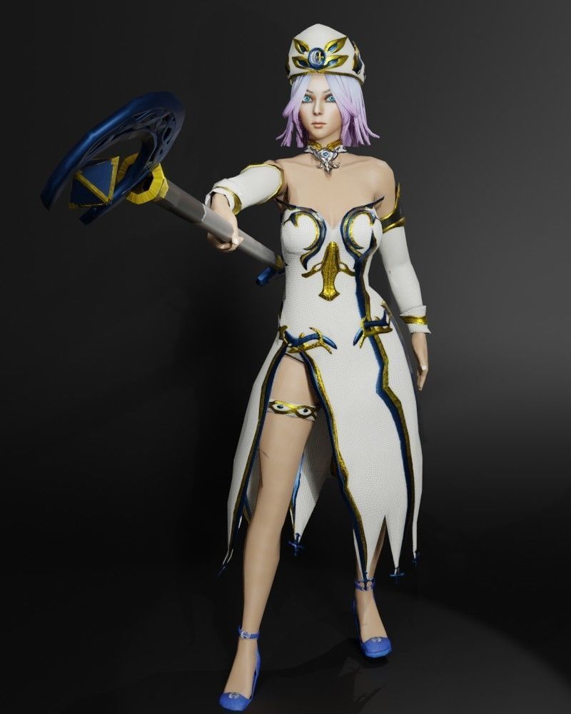 Moon Priestess Game Character Low-poly 3D model_13