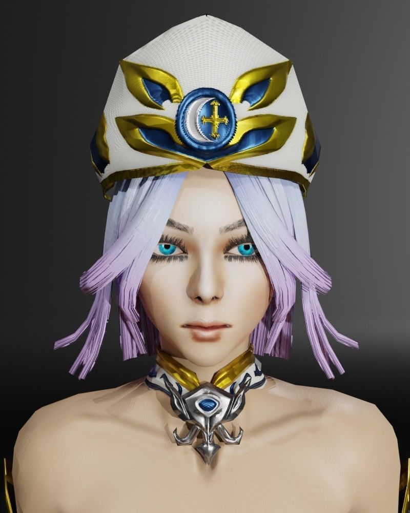 Moon Priestess Game Character Low-poly 3D model_5