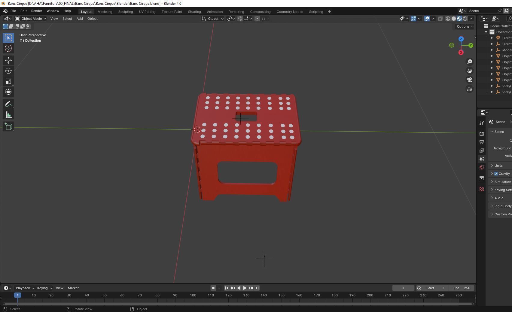 Circus Bench Low-poly 3D model_4
