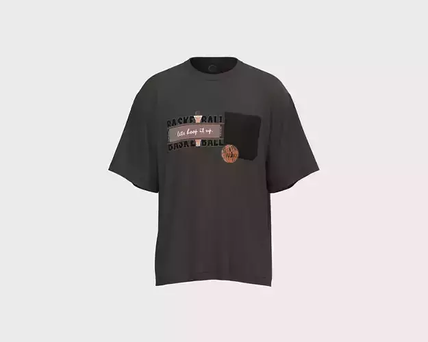 Mens oversized T-shirt with basketball graphic pocket detailing