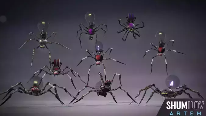 SpiderMech01 Low-poly 3D model