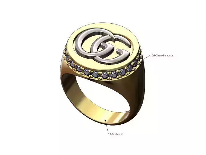 GG brand insert diamond side 18mm round signet ring US sizes 9