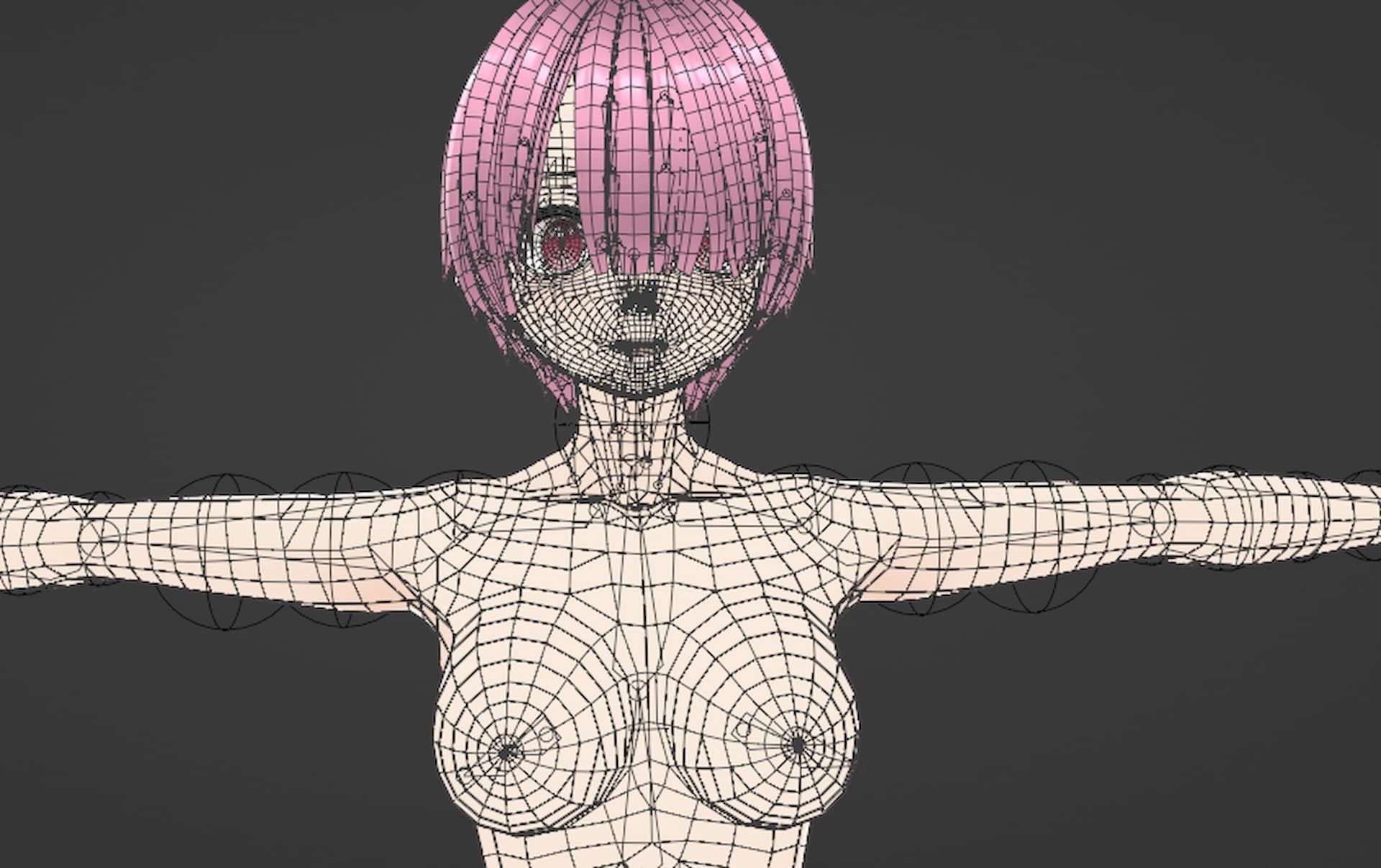 T pose rigged model - Ram anime girl 3D model Low-poly 3D model_1