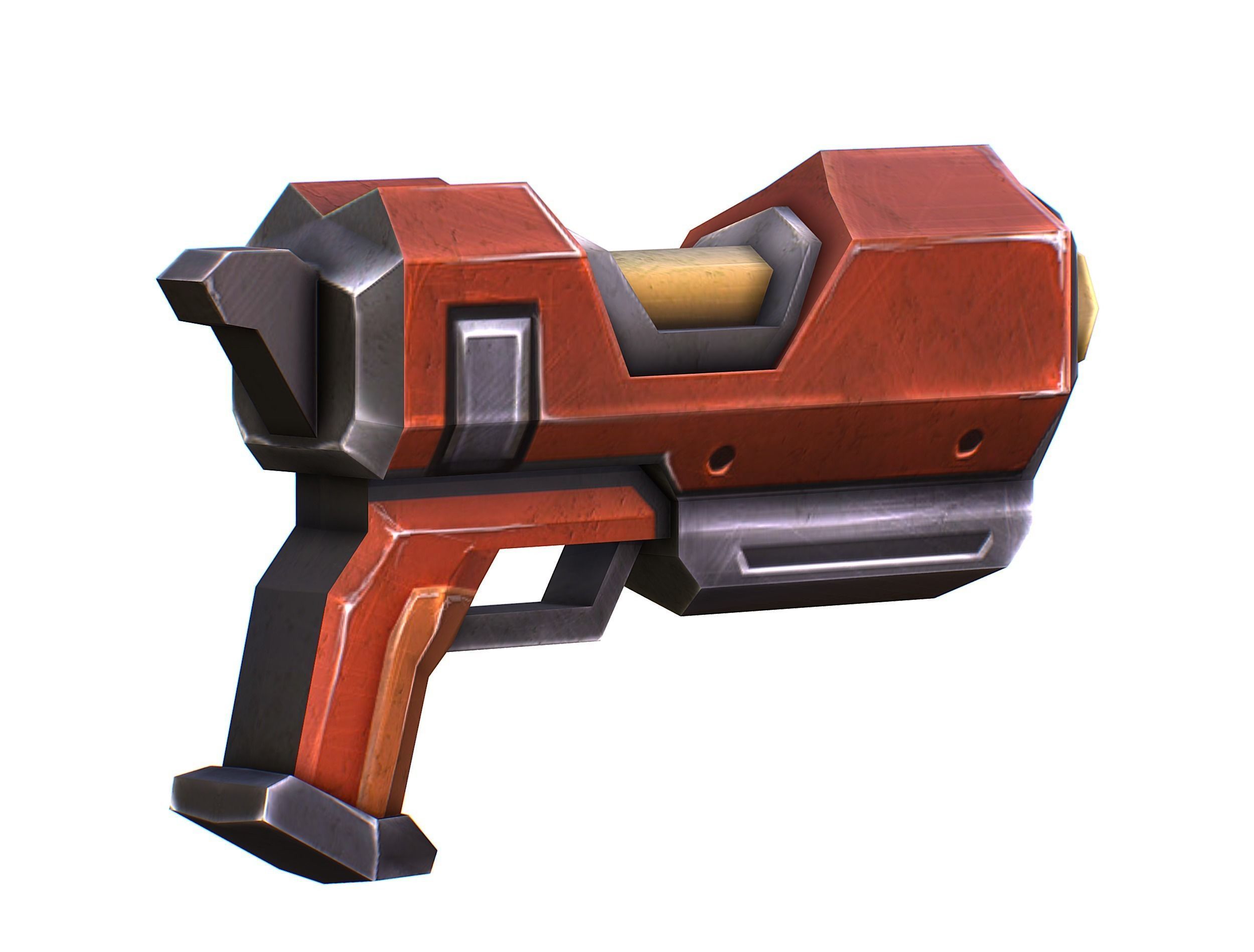 Cartoon Gun Blaster Barrel Nagan Nuff Pistol Revolver Cannon Low-poly 3D model_4