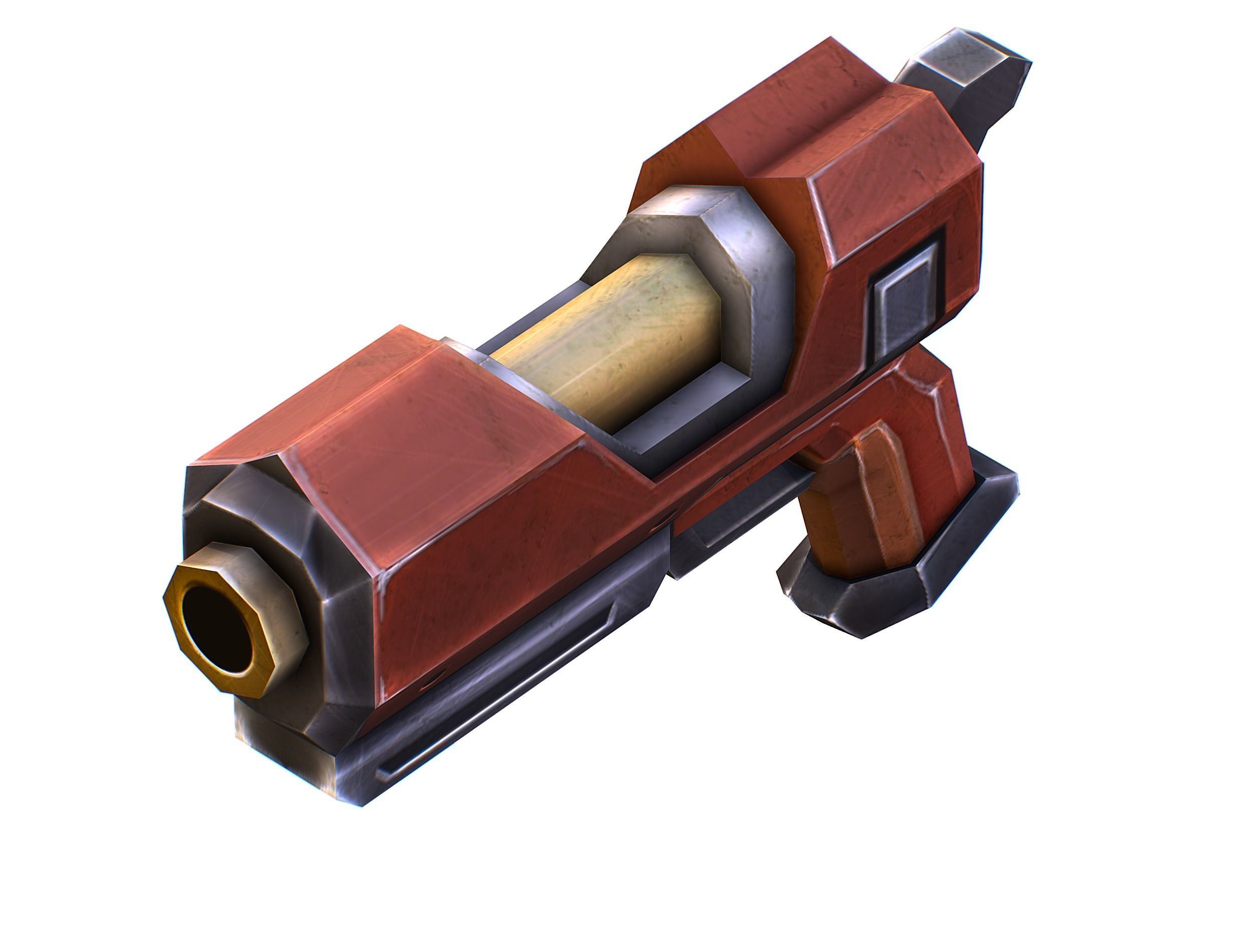 Cartoon Gun Blaster Barrel Nagan Nuff Pistol Revolver Cannon Low-poly 3D model_32