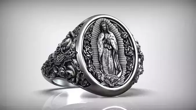 Lady of Guadalupe Cross Roses Virgin Mary Catholic Ring 3D print model