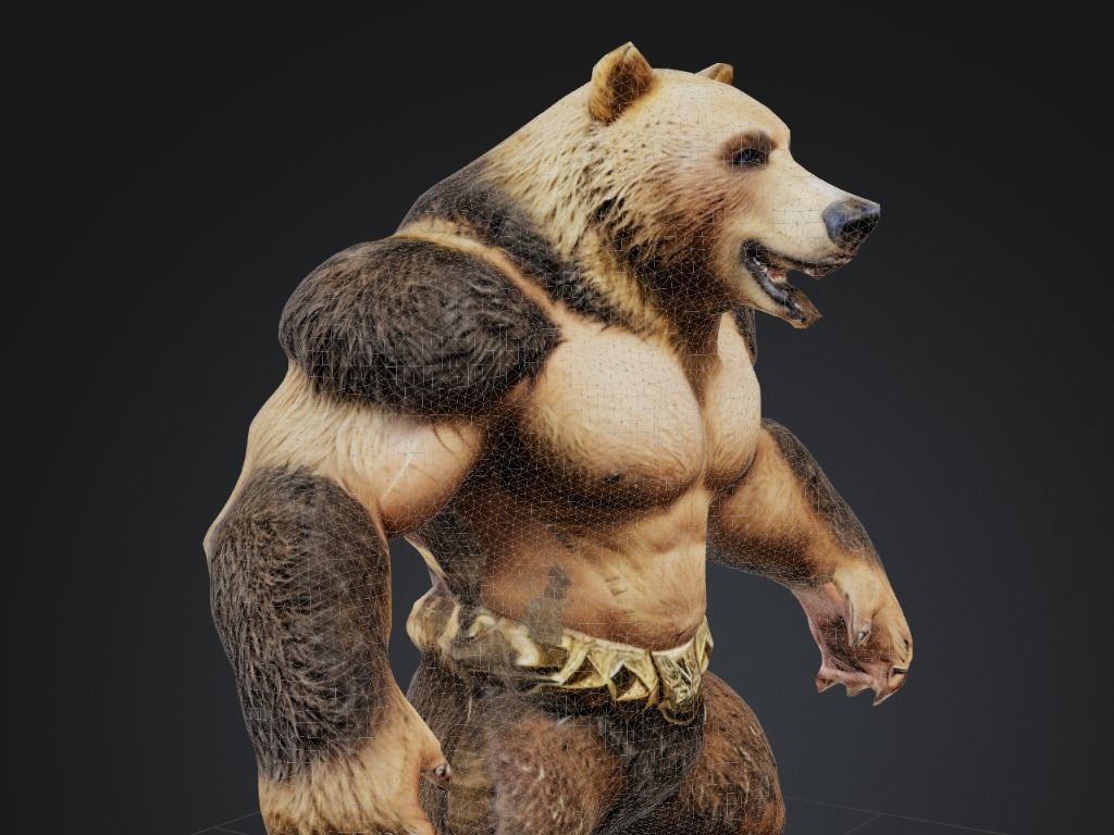 Bear warrior Game Ready FBX Low-poly 3D model_7