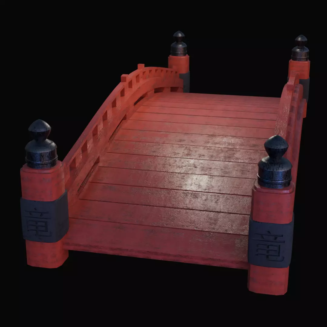 Japanese bridge Low-poly 3D model_0