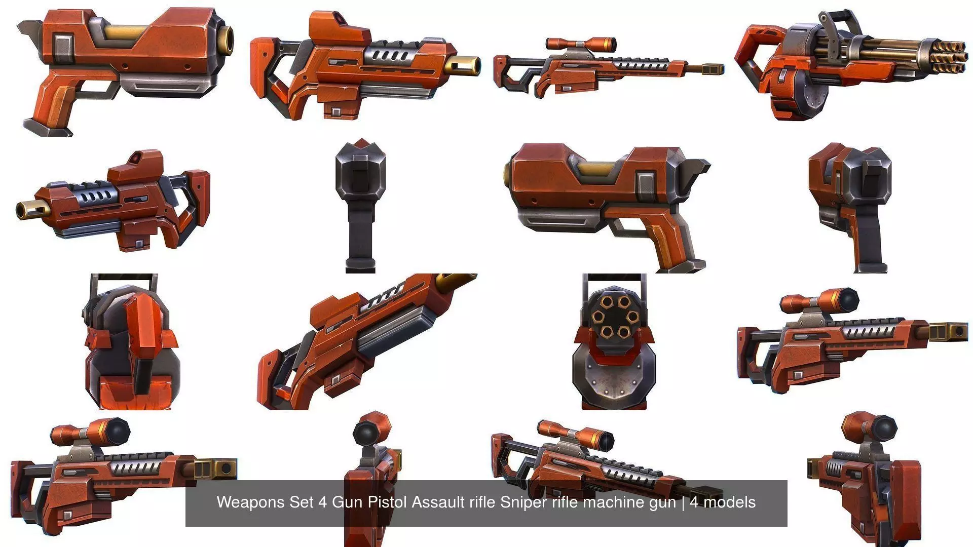 Weapons Set 4 Gun Pistol Assault rifle Sniper rifle machine gun 3D Model Collection_1