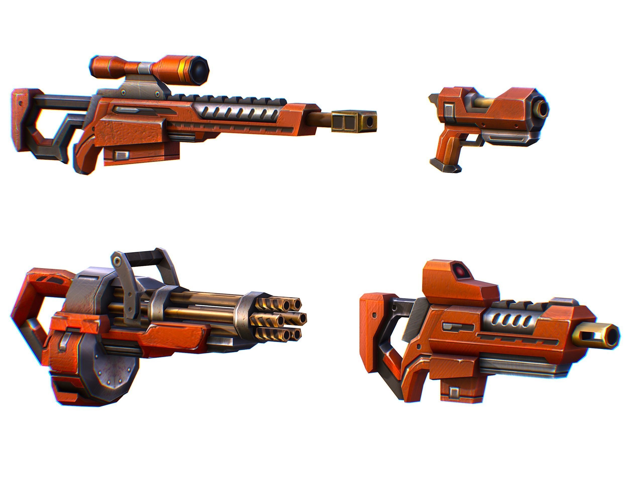 Weapons Set 4 Gun Pistol Assault rifle Sniper rifle machine gun 3D Model Collection_2