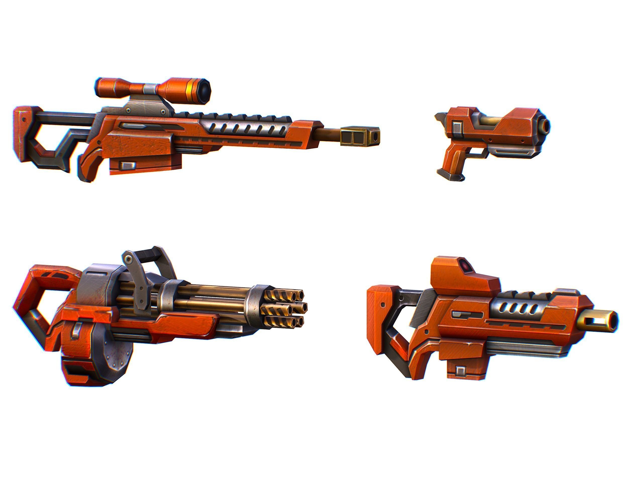 Weapons Set 4 Gun Pistol Assault rifle Sniper rifle machine gun 3D Model Collection_3