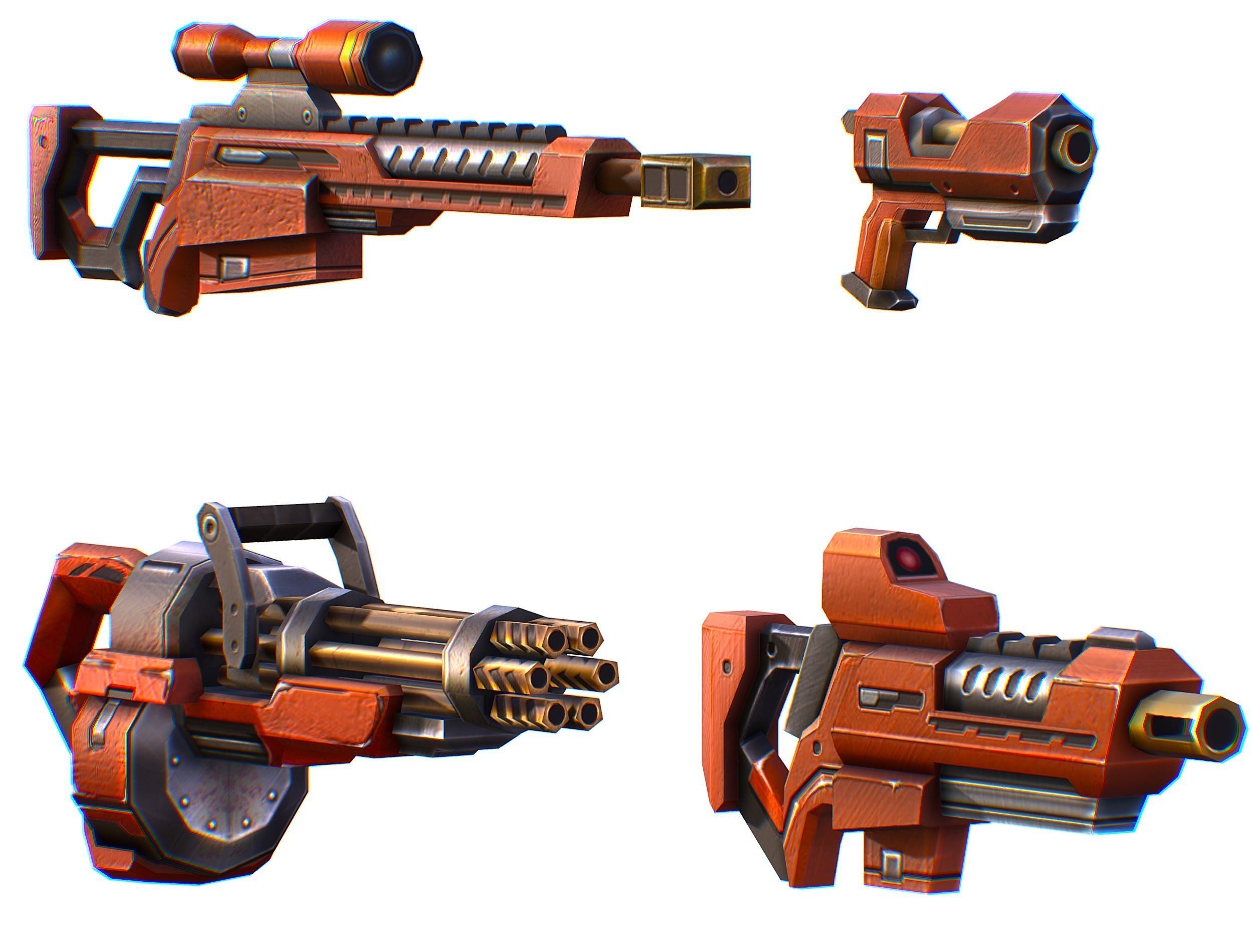 Weapons Set 4 Gun Pistol Assault rifle Sniper rifle machine gun 3D Model Collection_5