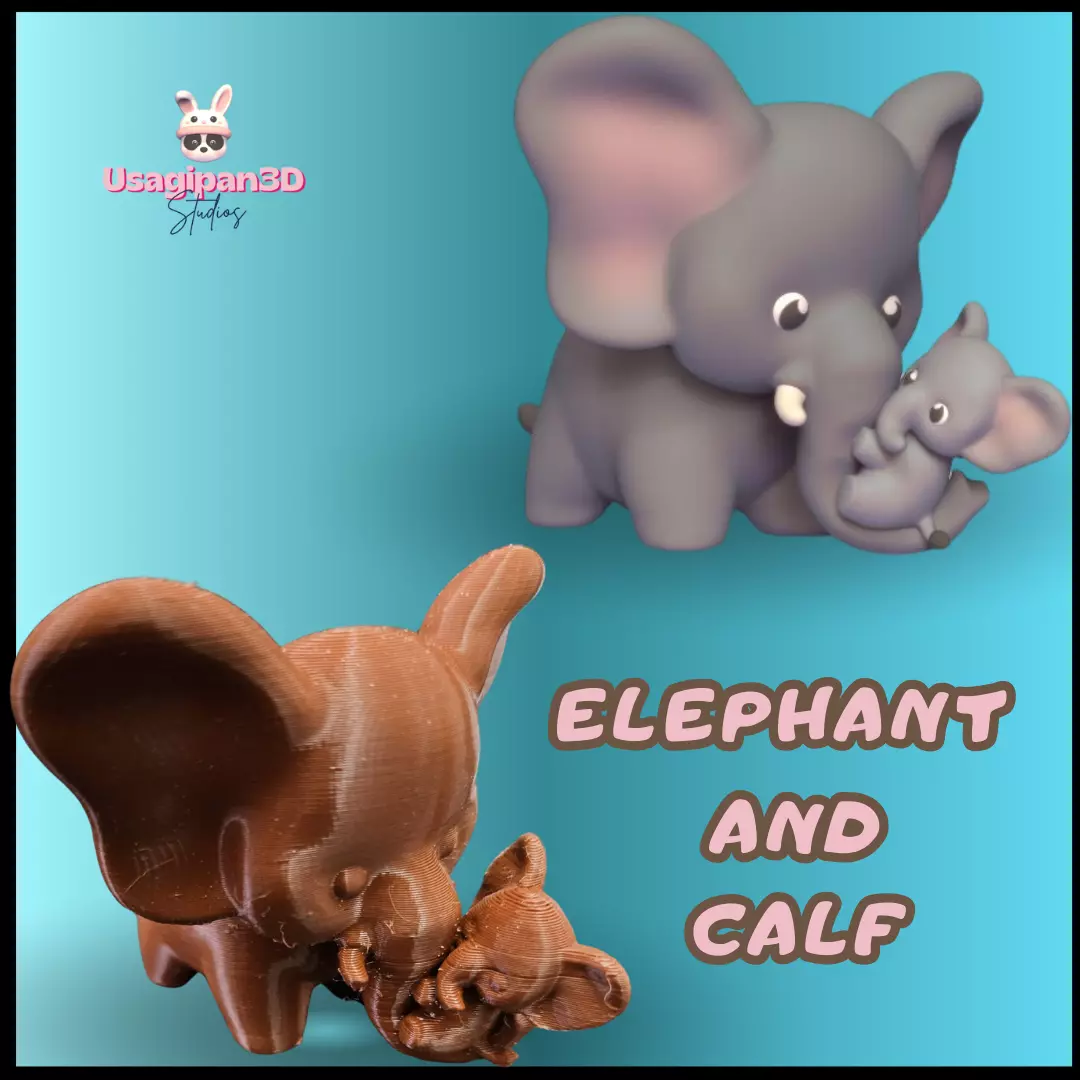 Elephant and Calf 3D print model_0