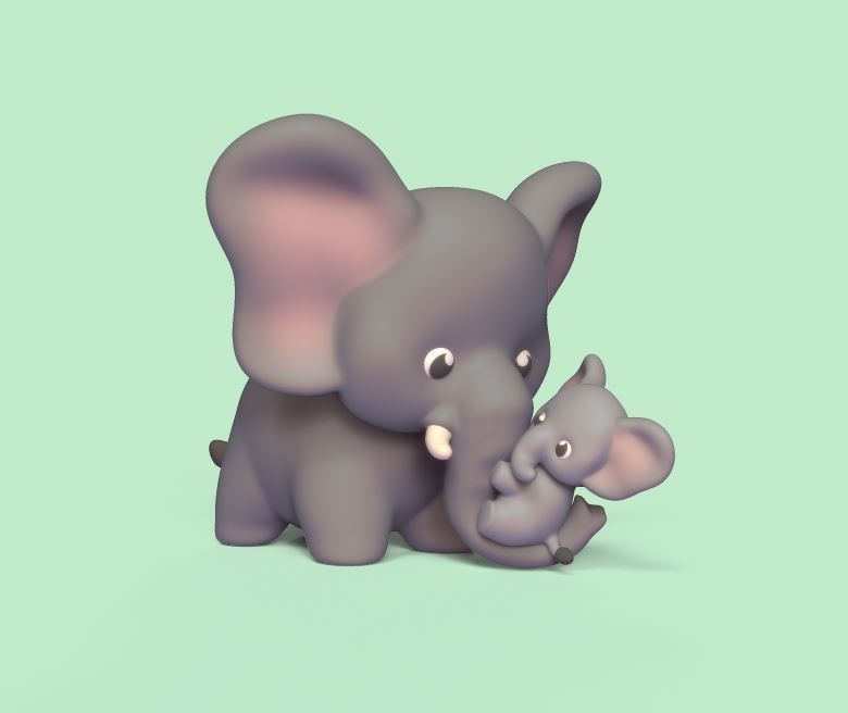 Elephant and Calf 3D print model_1