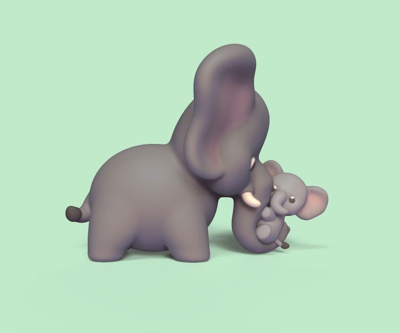 Elephant and Calf 3D print model_2