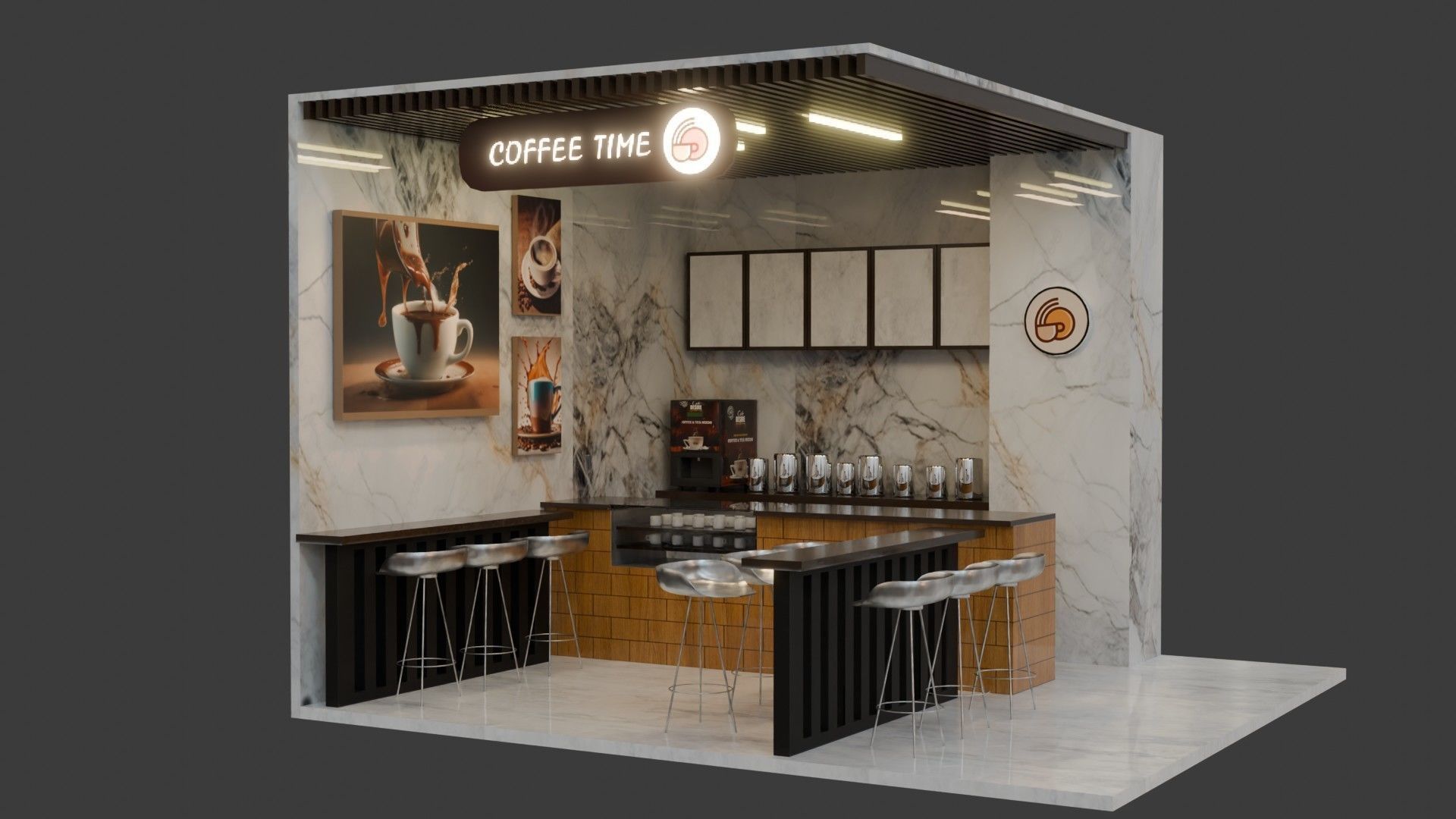 Coffee Shop - Game Ready - PBR Low-poly 3D model_9