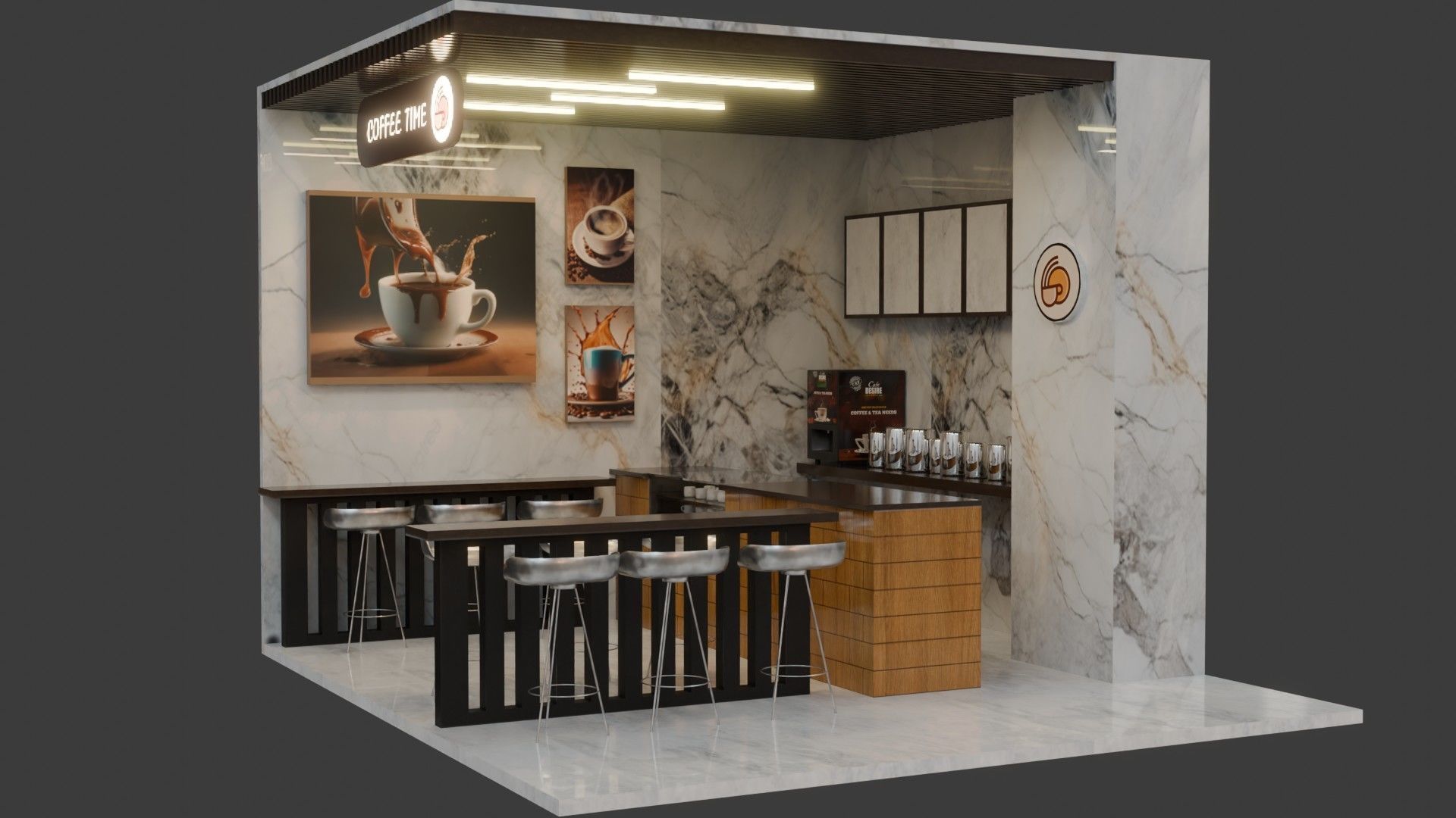 Coffee Shop - Game Ready - PBR Low-poly 3D model_5