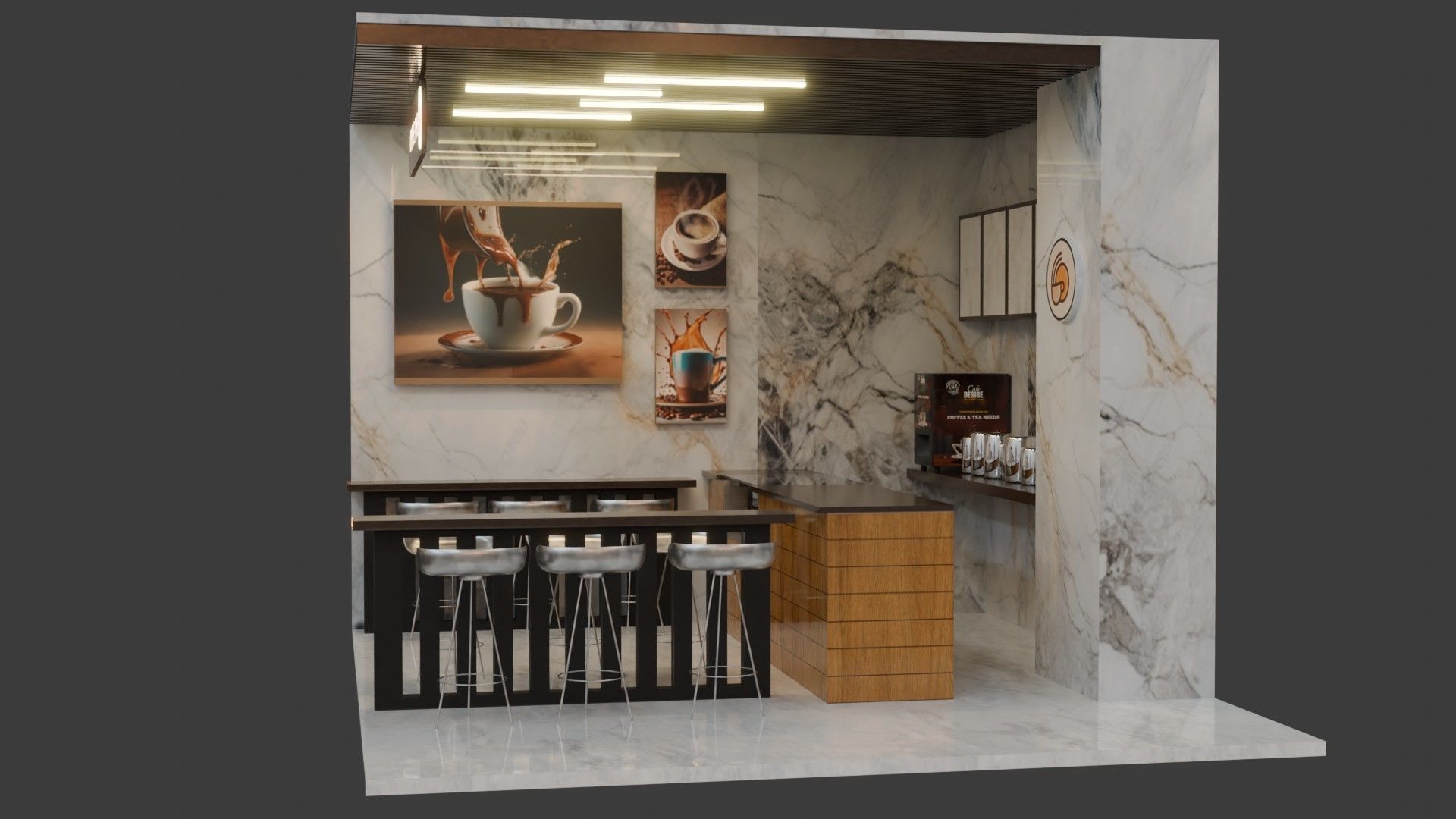 Coffee Shop - Game Ready - PBR Low-poly 3D model_6