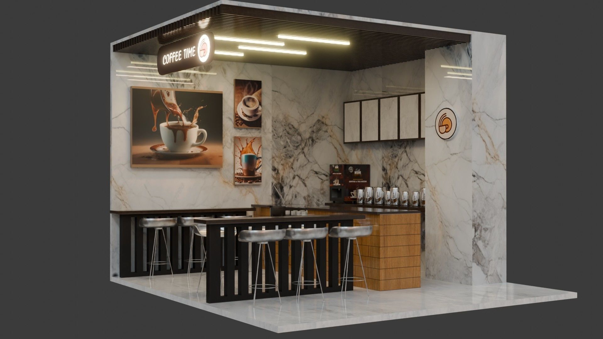 Coffee Shop - Game Ready - PBR Low-poly 3D model_1