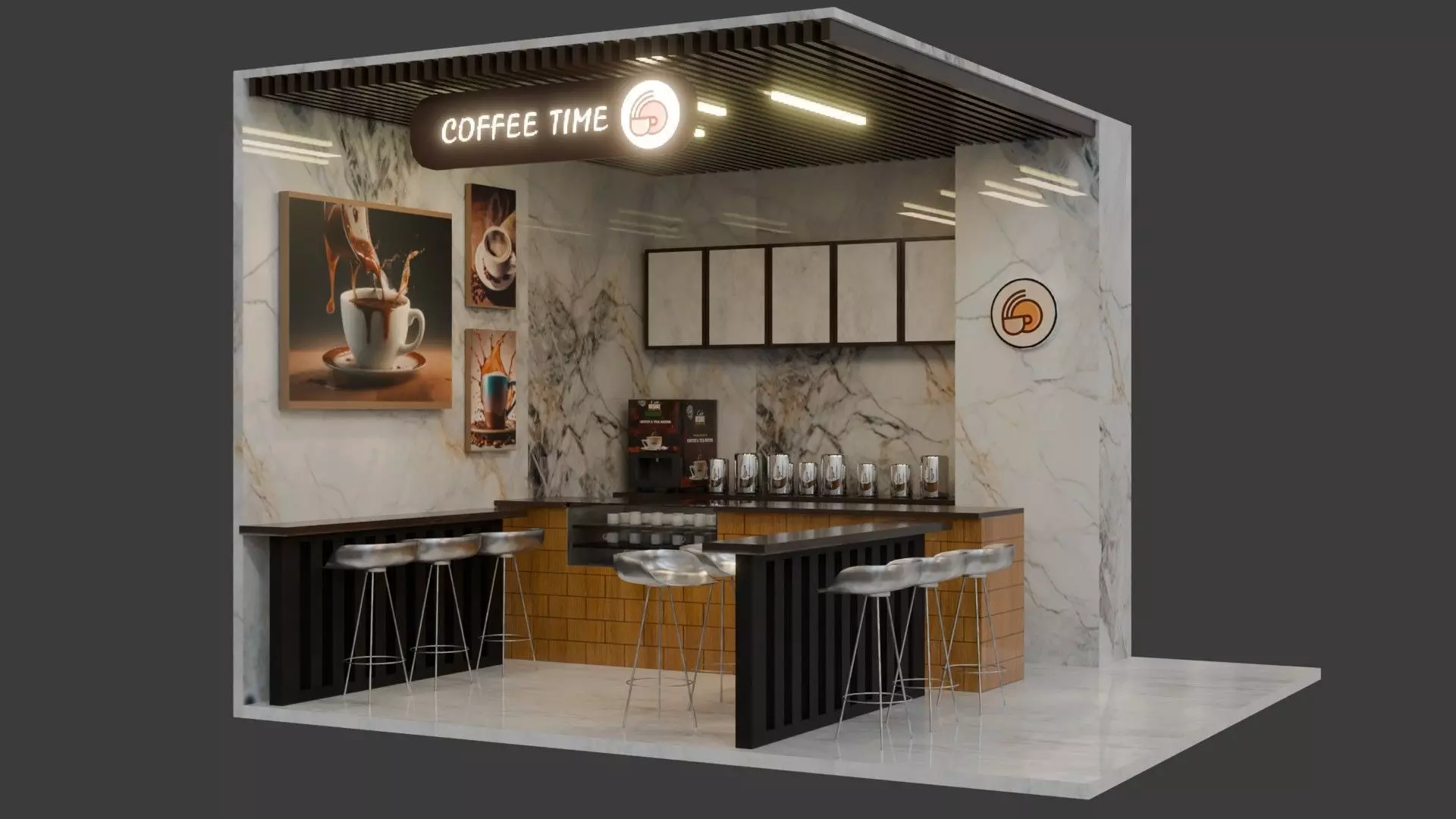 Coffee Shop - Game Ready - PBR Low-poly 3D model_0