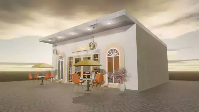 Detailed Coffee Shop with interior 