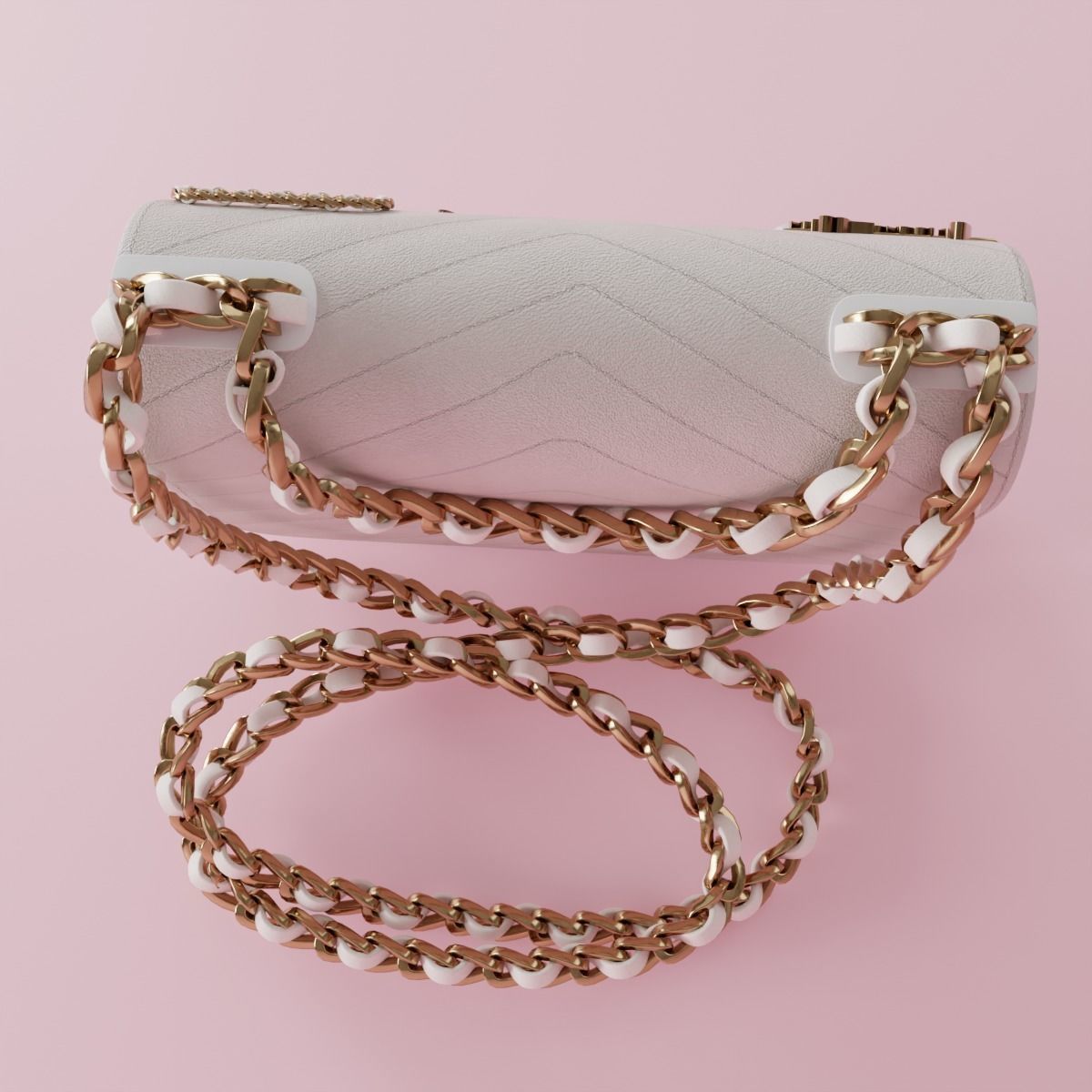 White leather shoulder bag 3 styles of straps 3D model_35