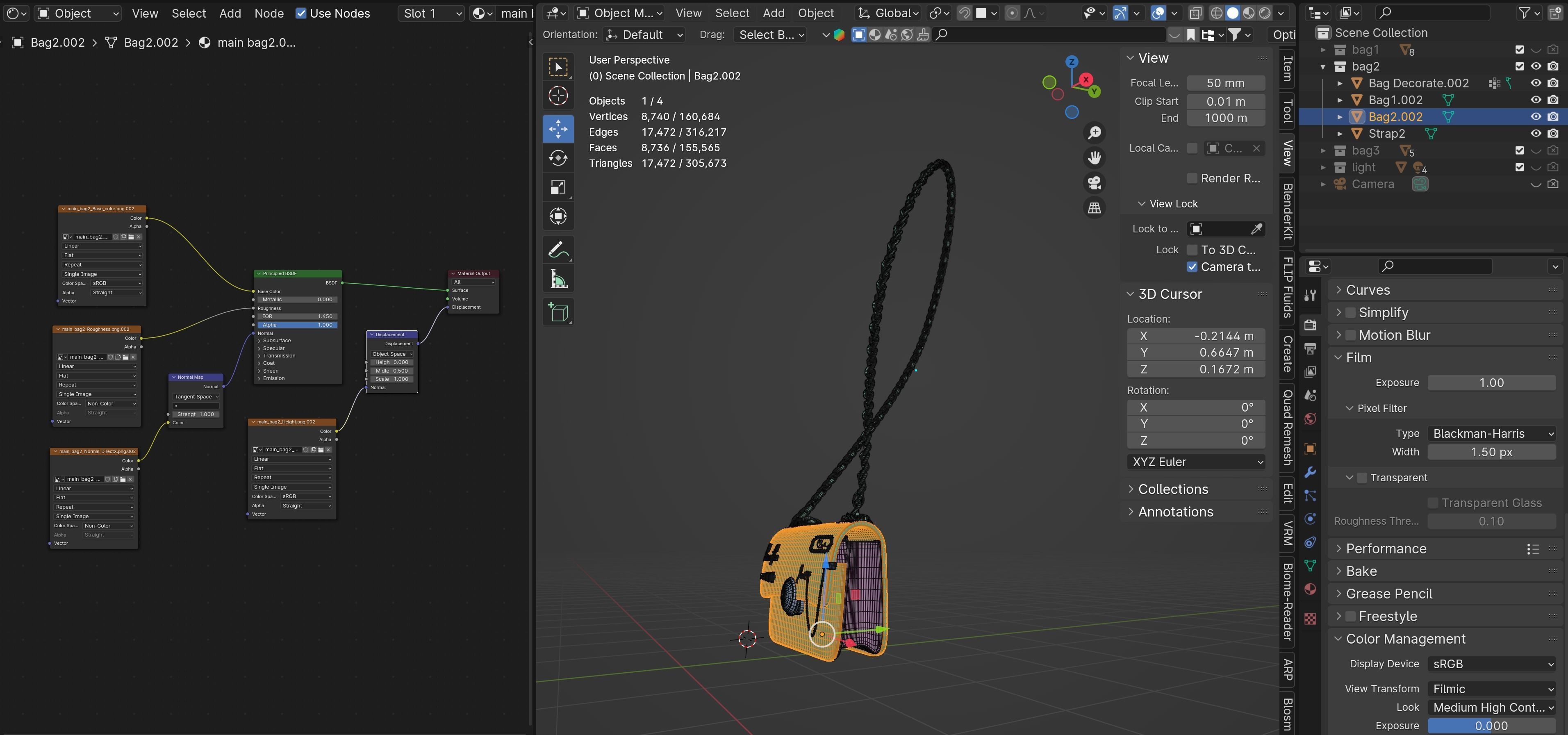 White leather shoulder bag 3 styles of straps 3D model_49