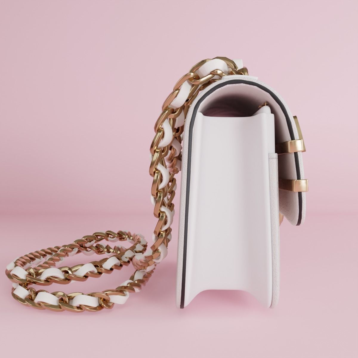 White leather shoulder bag 3 styles of straps 3D model_29