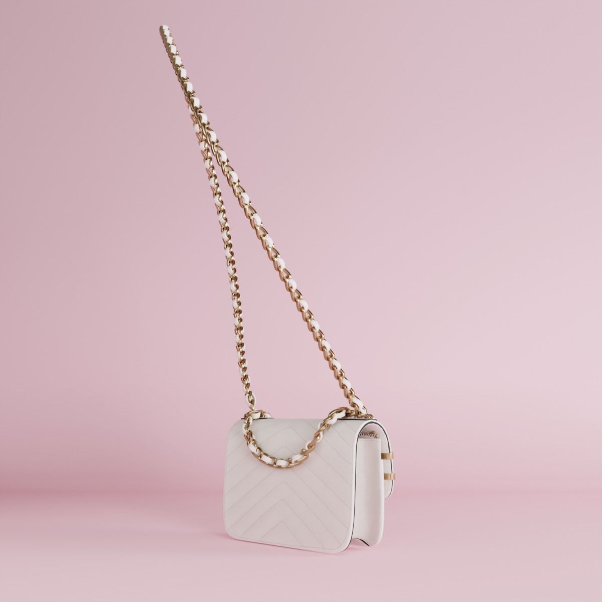 White leather shoulder bag 3 styles of straps 3D model_22