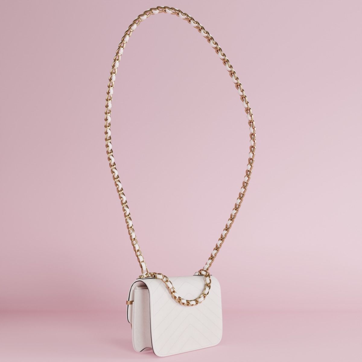 White leather shoulder bag 3 styles of straps 3D model_24