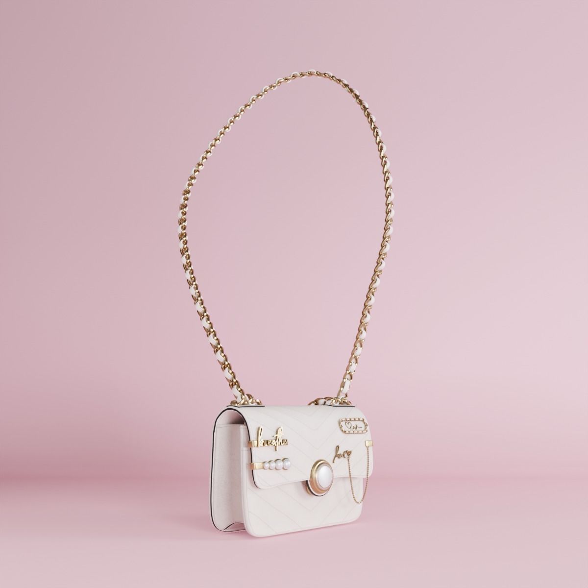 White leather shoulder bag 3 styles of straps 3D model_20