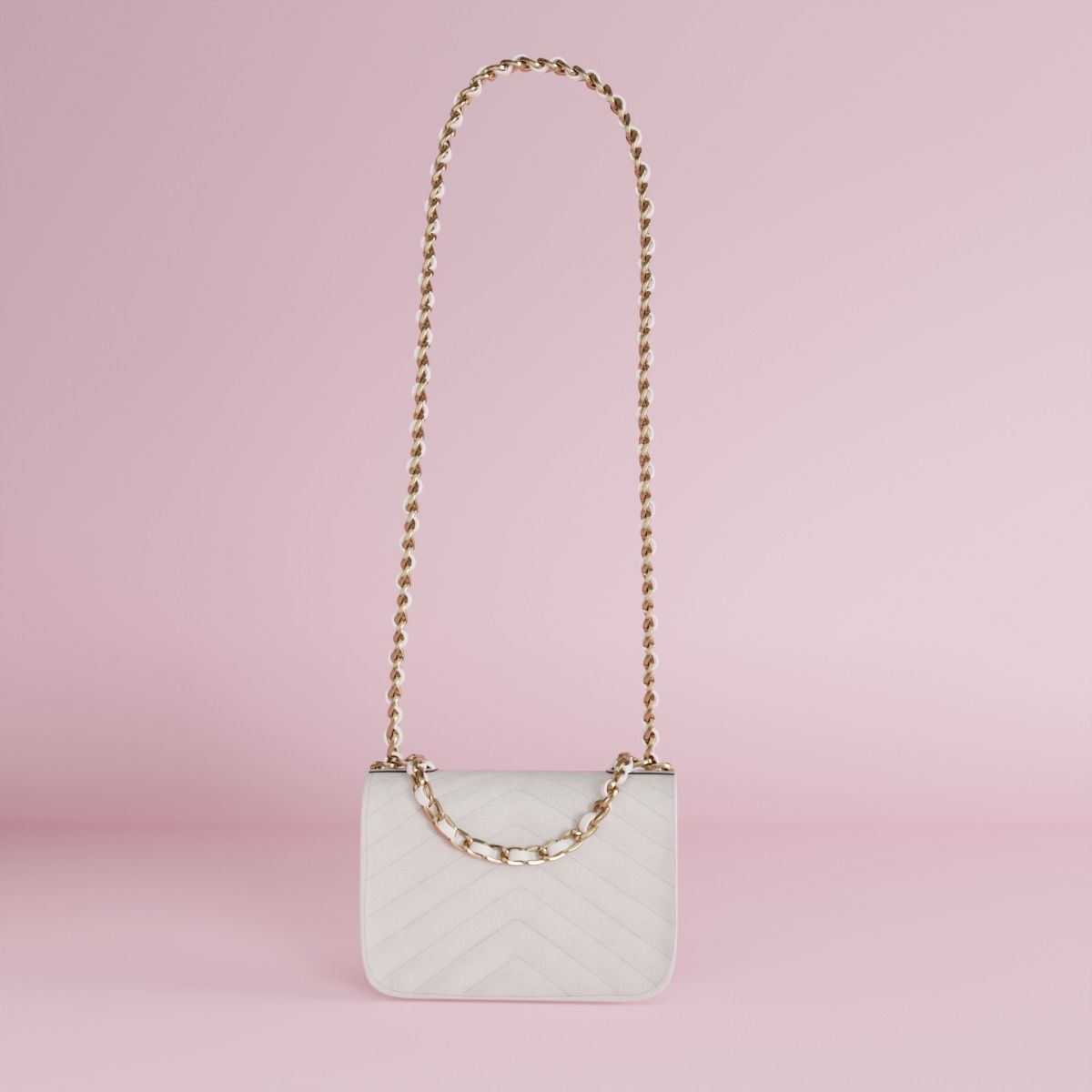 White leather shoulder bag 3 styles of straps 3D model_8