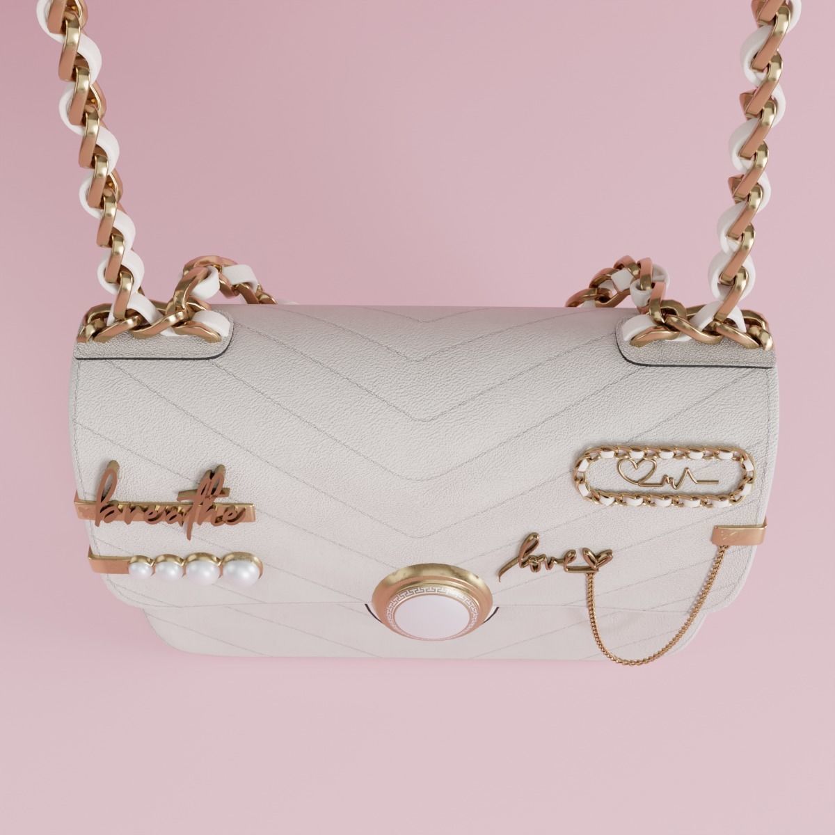 White leather shoulder bag 3 styles of straps 3D model_15