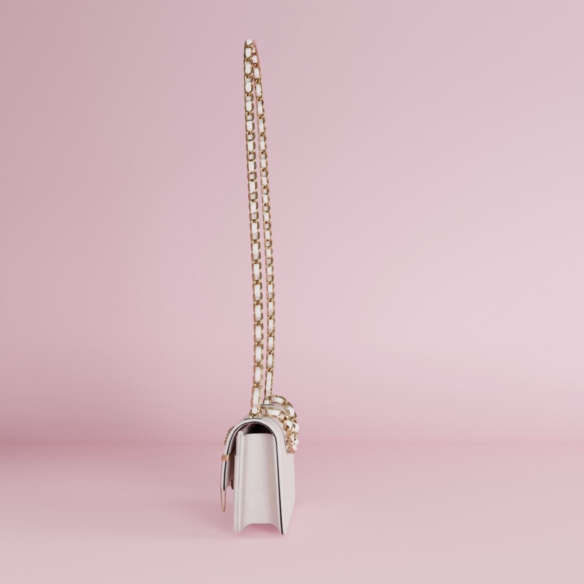 White leather shoulder bag 3 styles of straps 3D model_10