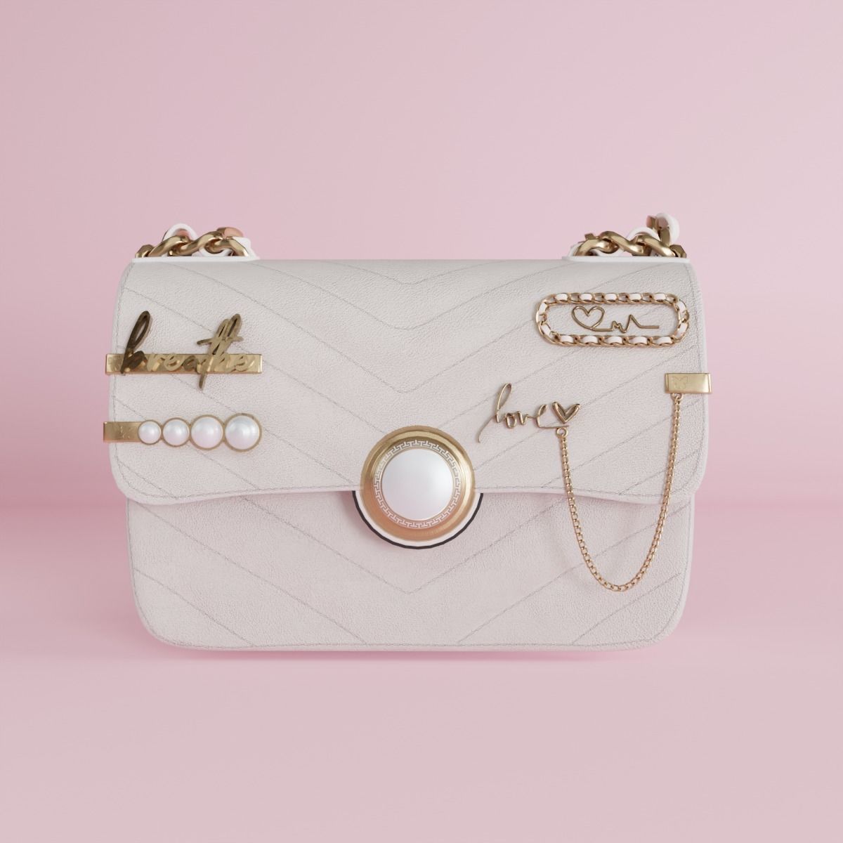 White leather shoulder bag 3 styles of straps 3D model_27