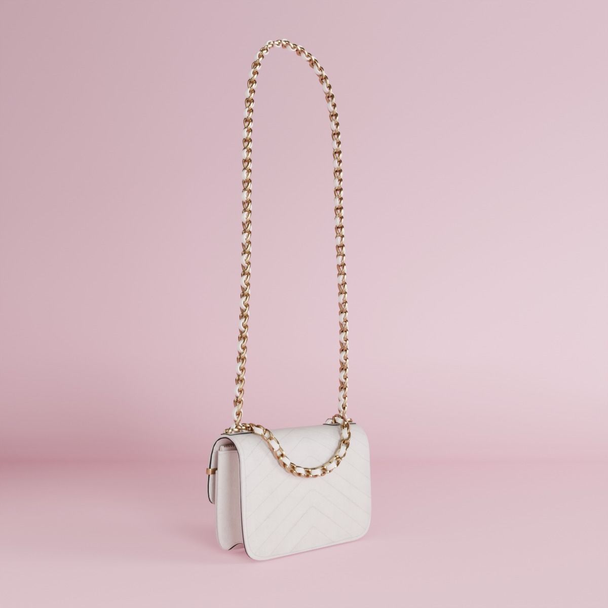 White leather shoulder bag 3 styles of straps 3D model_9