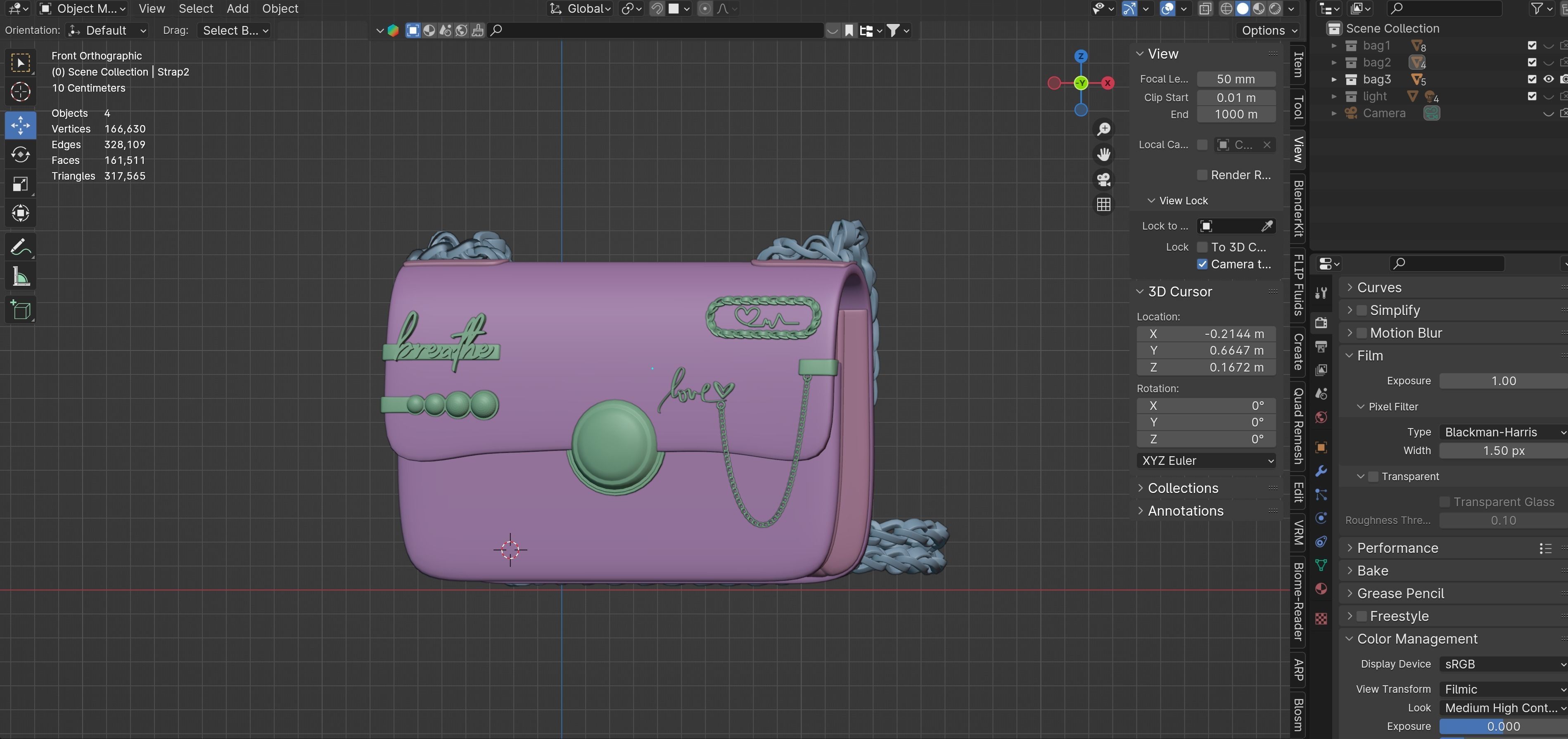 White leather shoulder bag 3 styles of straps 3D model_55