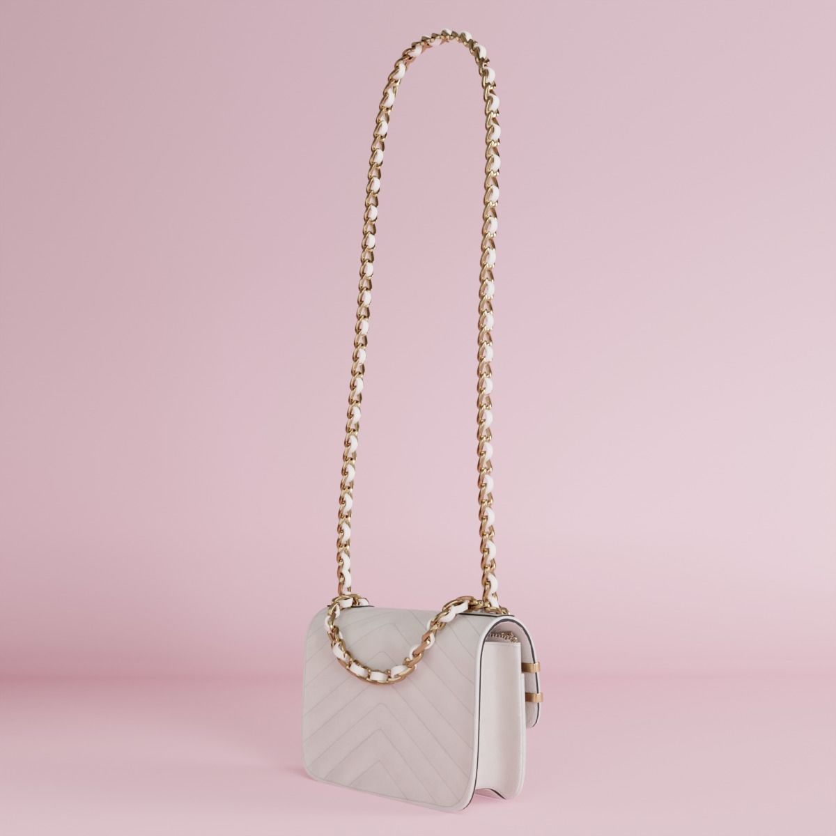 White leather shoulder bag 3 styles of straps 3D model_7