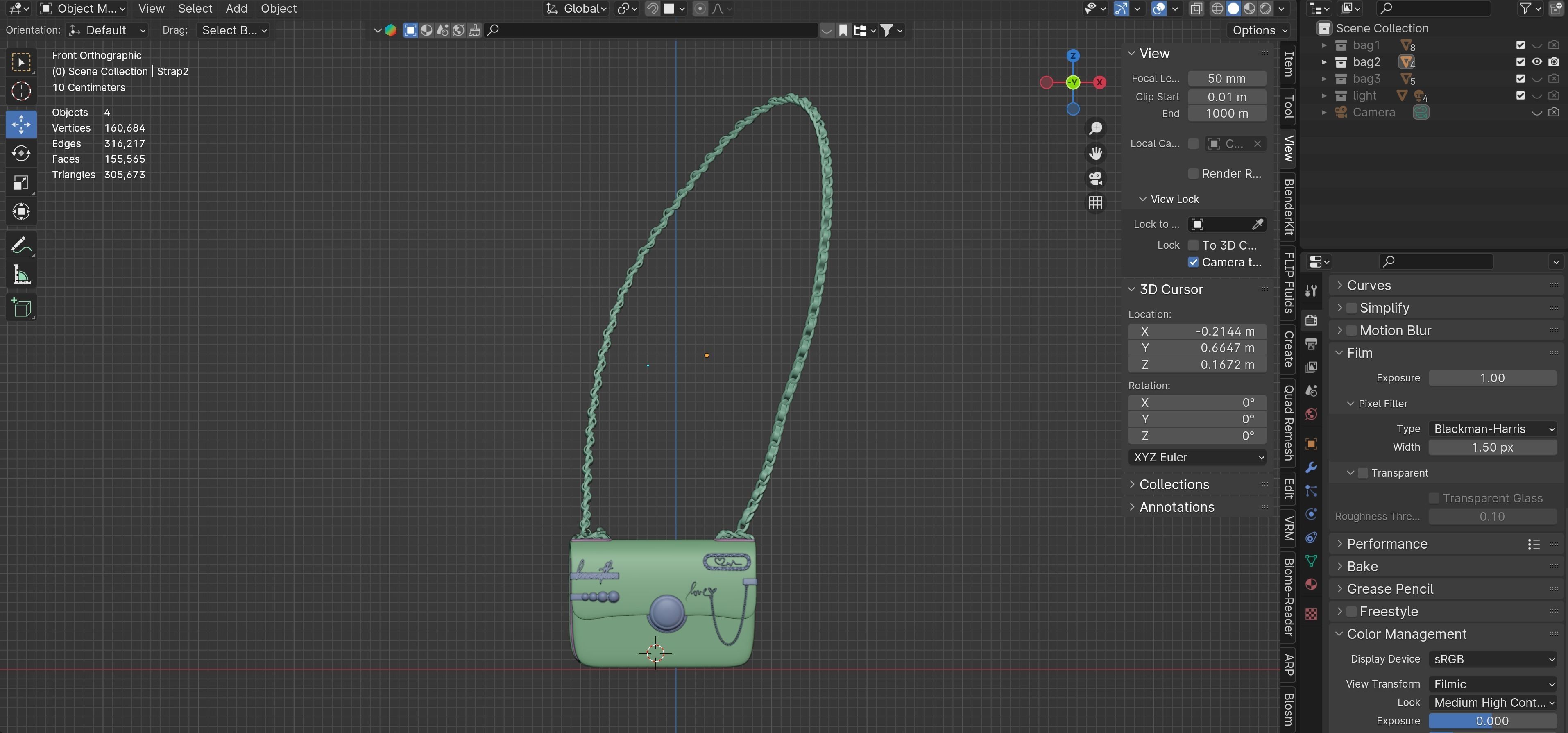 White leather shoulder bag 3 styles of straps 3D model_54