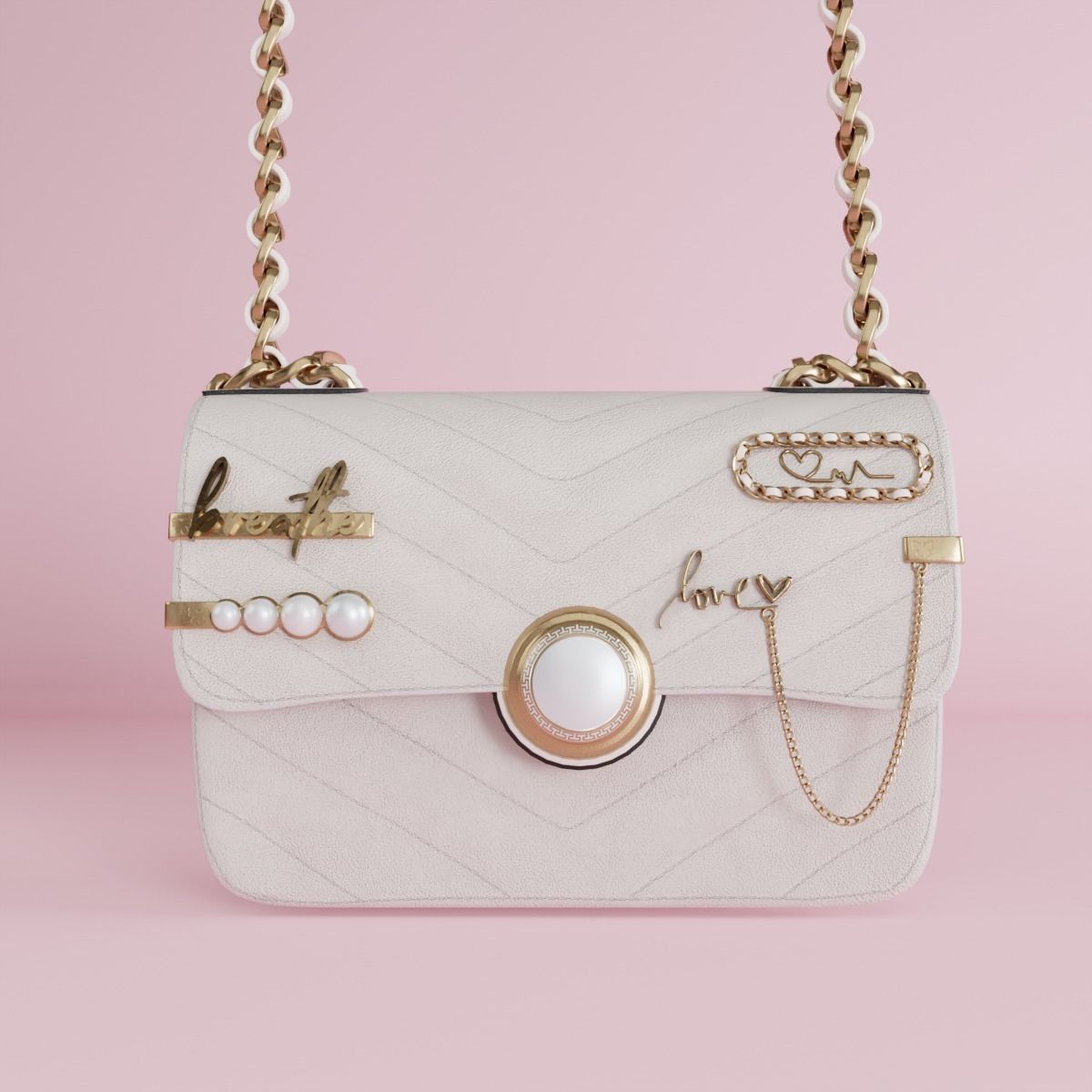 White leather shoulder bag 3 styles of straps 3D model_13