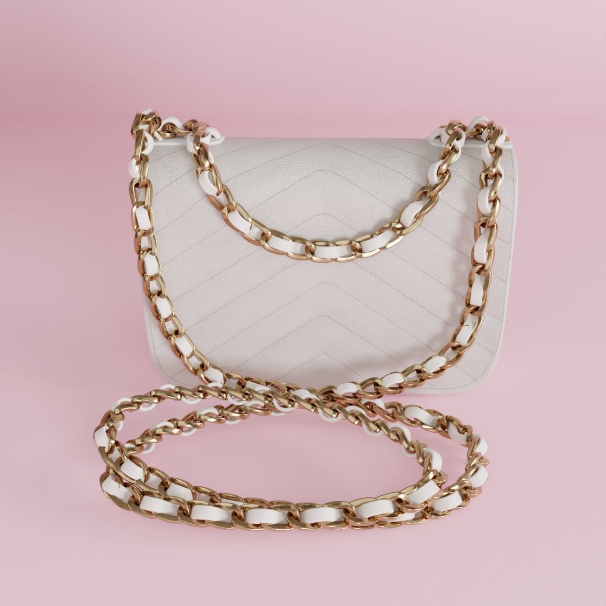 White leather shoulder bag 3 styles of straps 3D model_31