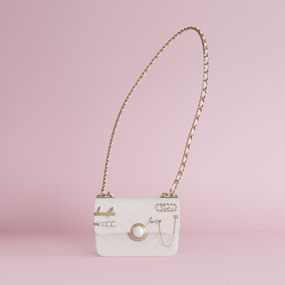 White leather shoulder bag 3 styles of straps 3D model_19