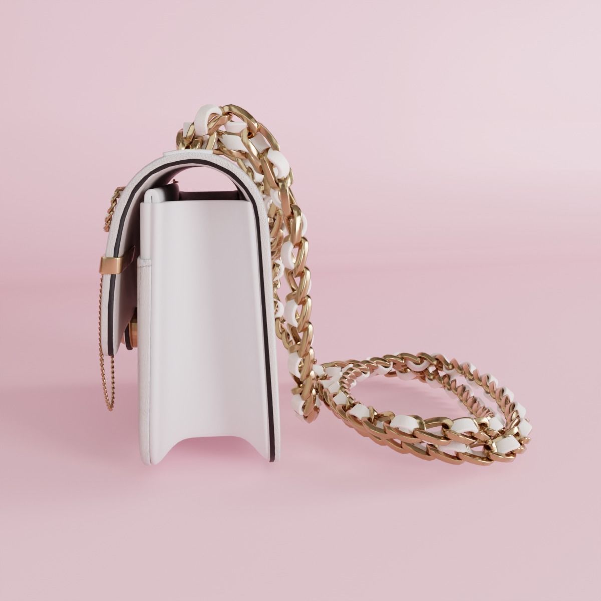 White leather shoulder bag 3 styles of straps 3D model_33