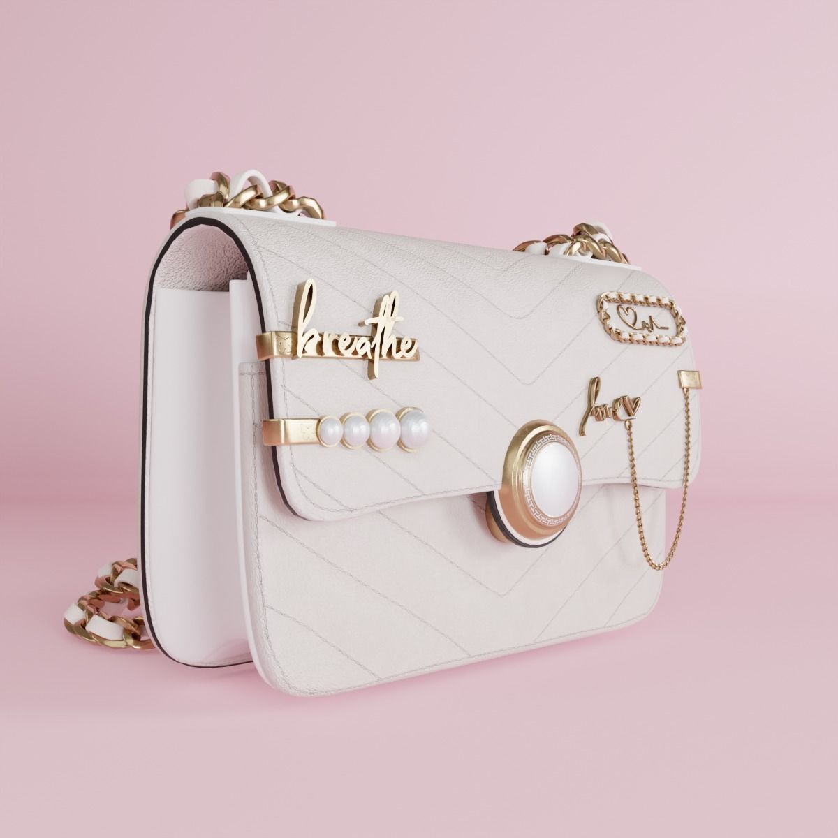 White leather shoulder bag 3 styles of straps 3D model_28