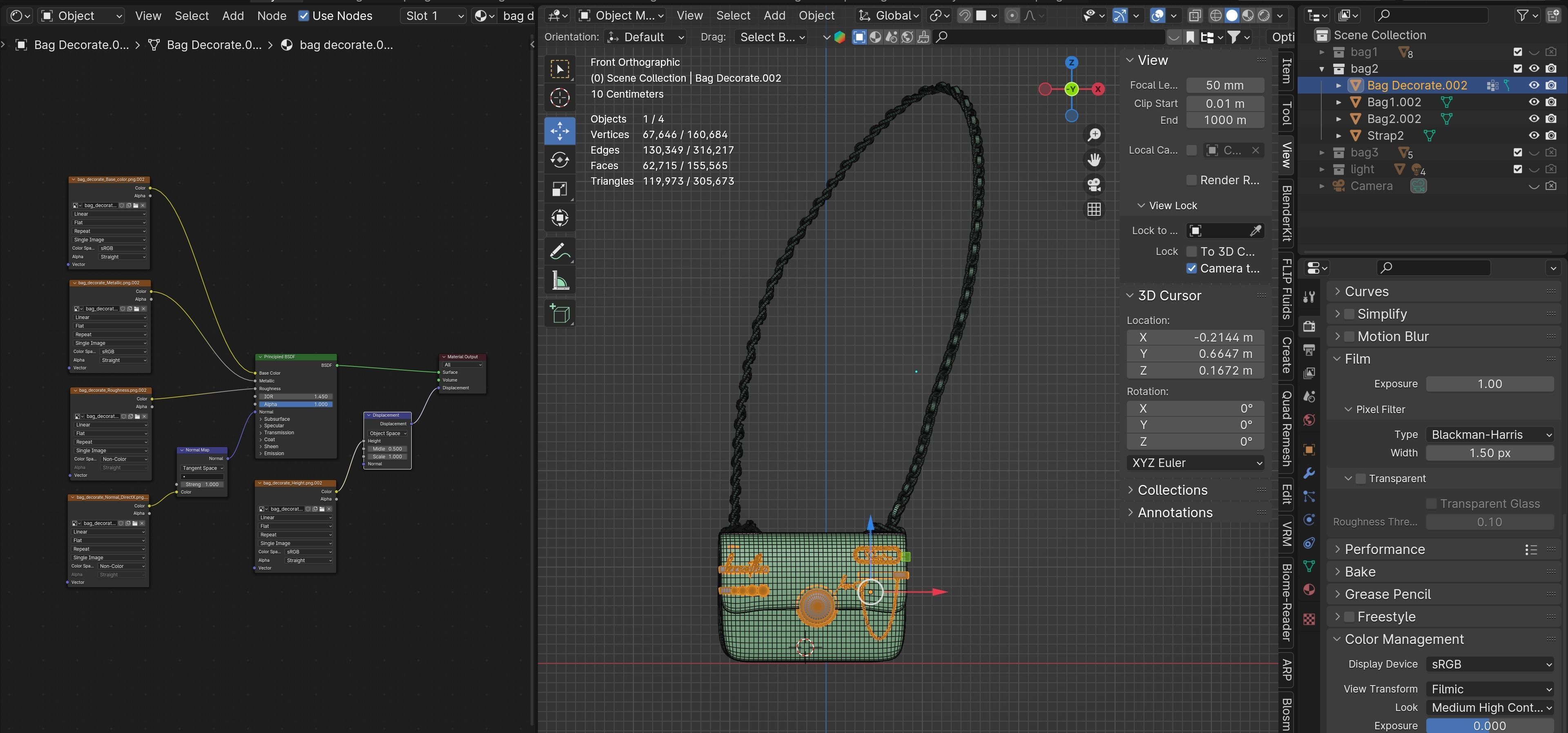 White leather shoulder bag 3 styles of straps 3D model_45