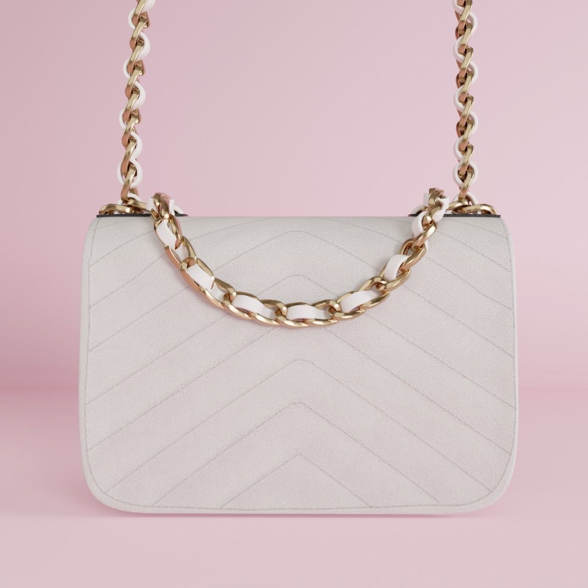 White leather shoulder bag 3 styles of straps 3D model_14