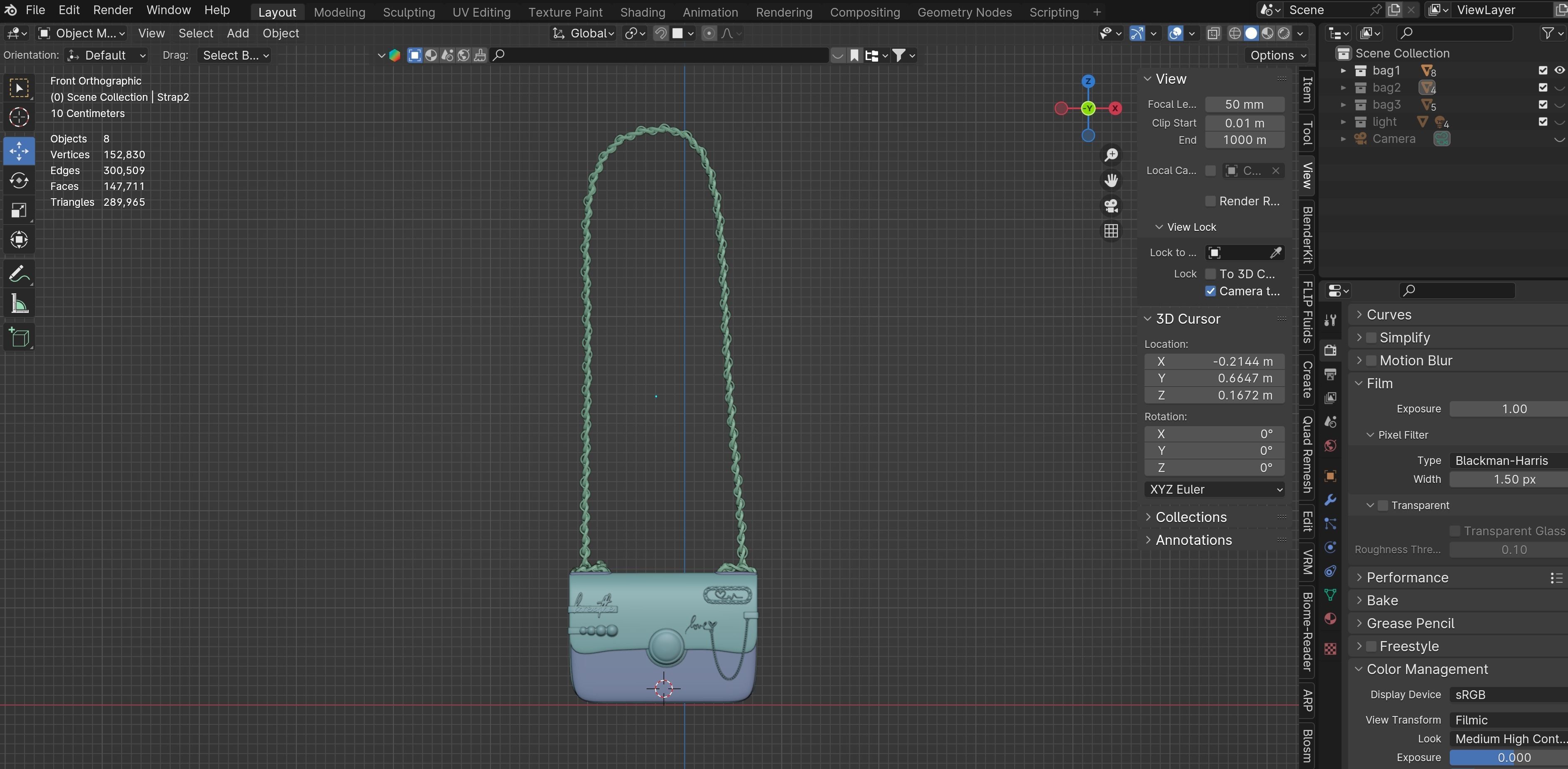 White leather shoulder bag 3 styles of straps 3D model_53