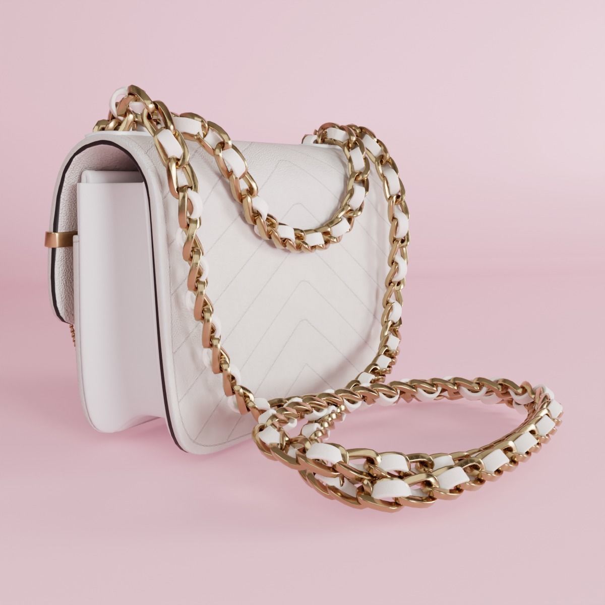 White leather shoulder bag 3 styles of straps 3D model_32